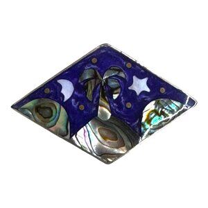 Vintage Taxco Sterling Silver & Abalone Brooch Moon Stars Celestial Halloween